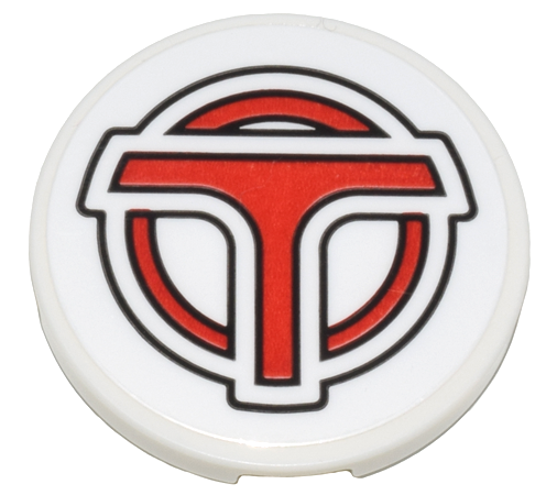 Lego Tile, Round 3 x 3 with Red Airport Shuttle Logo 'T' on Circle with Black Outlines Pattern (Sticker) - Set 80036