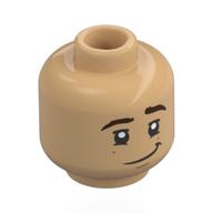 Lego Minifig Head Lando Norris, Dark Brown Eyebrows, Squinting Eyes, Lobsided Smile / Warm Tan