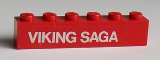 Lego Brick 1 x 6 with White 'VIKING SAGA' Pattern (Sticker) - Set 1658 / Red