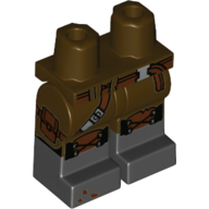 Lego Hips with Dark Brown Legs and Black Boots Pattern with Belt and Strap with Silver Buckles, Knee Pads, Pouch on Right Side Print / Dark Brown