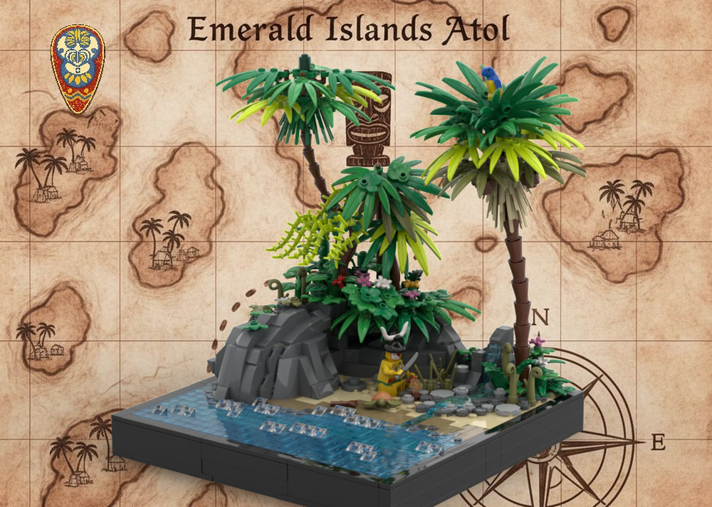 Lego 🏝️ THE PARADISE COVE - Modular Tropical Island Shore | 3 Palm Trees, Open Cave, Crystal Lagoon, Volcanic Rock Formation, Removable Minifigs