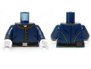 Lego Torso The Lone Ranger Cavalry Uniform, 5 Buttons, Belt Pattern / Dark Blue Arms / White Hands