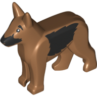 Lego Animal, Dog, Alsatian / German Shepherd (Police Dog) with Black Eyes, Nose and Fur Print