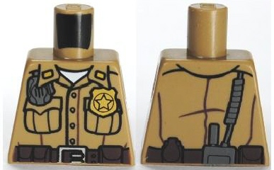 Lego Torso Shirt Button Down with Pockets, Radio, Badge and Dark Brown Belt Pattern / Dark Tan