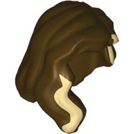 Lego Hair Mid-Length with Part over Front of Right Shoulder with Tan Streak Print / Dark Brown