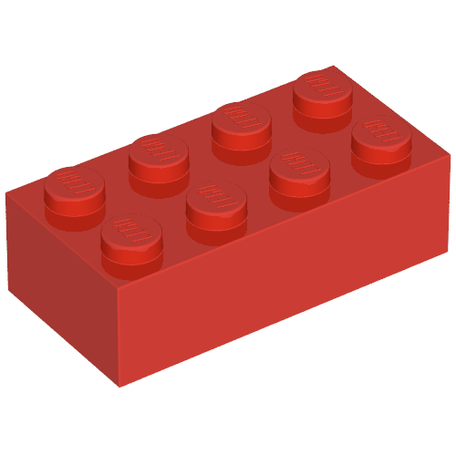 Lego Brick 2 x 4 without Cross Supports / Red