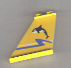 Lego Tail 4 x 1 x 3 with Orca Whale, Blue Wave, and White Line Pattern on Both Sides (Stickers) - Set 8286 / Yellow