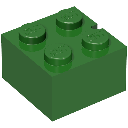 Lego Brick 2 x 2 without Bottom Tubes, Slotted (with 1 slot) / Vintage Green