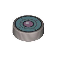 Lego Tile Round 1 x 1 with Bright Light Blue Turbine, Lavender Center Print