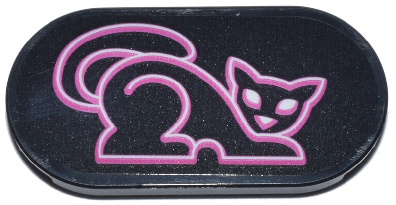 Lego Tile, Round 2 x 4 Oval with Dark Pink and White Crouching Cat Outline Pattern (Sticker) - Set 76271 / Black