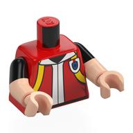 Lego Torso, Dual Molded Arms, Hoodie, White Trim, Yellow Backpack Print, Black Sleeves Pattern, Light Nougat Arms and Hands / Red