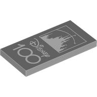 Lego Tile 2 x 4 with White Castle, 'DISNEY 100' Print / Light Bluish Gray