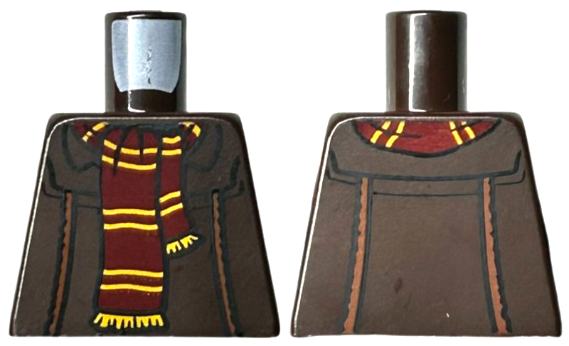Lego Torso Jacket with Dark Orange Piping, Dark Red Scarf with Yellow Stripes and Fringe Pattern / Dark Brown