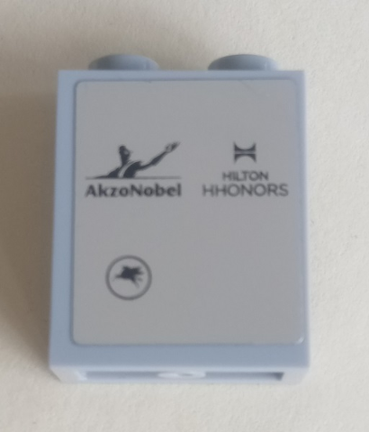 Lego Panel 1 x 2 x 2 with Side Supports - Hollow Studs with AkzoNobel, Hilton HHonors and Pegasus Logos on Silver Mirrored Background Pattern Model Left Side (Sticker) - Set 75911