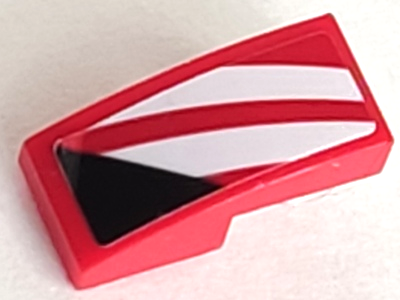 Lego Slope, Curved 2 x 1 x 2/3 with White Stripes and Black Triangle Pattern Model Right Side (Sticker) - Set 75886