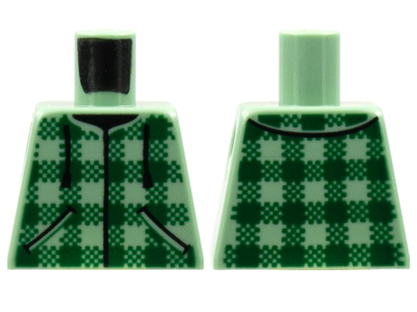 Lego Torso Baja Shirt, Dark Green Plaid, Black Drawstrings Pattern