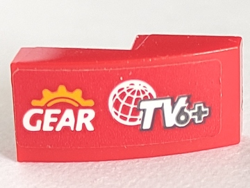 Lego Slope, Curved 2 x 1 x 2/3 with 'GEAR', Wire Frame Globe, and 'TV6+' Pattern Model Right Side (Sticker) - Set 60145