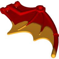 Lego Creature Body Part, Dragon / Thestral Wing with Bar Connection and Marbled Bright Light Orange Pattern / Red