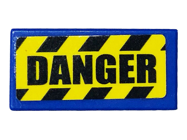 Lego Tile 1 x 2 with Black and Yellow Danger Stripes and 'DANGER' Pattern (Sticker) - Set 75932