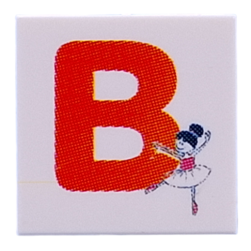 Lego Tile 2 x 2 with Red 'B', Ballerina Print / White