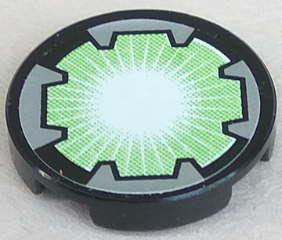 Lego Tile, Round 2 x 2 with White Beam on Light Green Background Pattern (Sticker) - Set 8118 / Black
