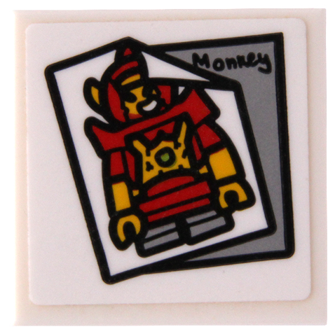 Lego Tile 2 x 2 with Monkie King Mech, and 'Monkey' on Silver Paper Pattern (Sticker) - Set 80022
