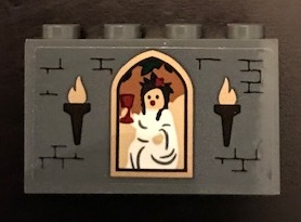 Lego Panel 1 x 4 x 2 with Side Supports - Hollow Studs with Torches and Woman with Goblet Pattern (Sticker) - Set 71043 / Dark Bluish Gray