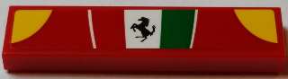 Lego Tile 1 x 4 with Ferrari Logo, Black Horse on Italian Flag and Yellow Quarter Circles Pattern (Sticker) - Set 75908 / Red