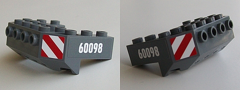 Lego Train Front Sloping Base with 4 Studs with '60098' and Red and White Danger Stripes Pattern on Both Sides (Stickers) - Set 60098 / Dark Bluish Gray