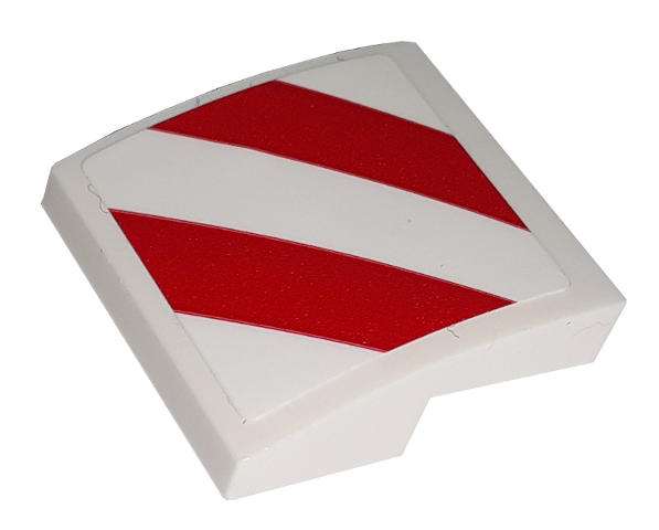 Lego Slope, Curved 2 x 2 x 2/3 with Red and White Danger Stripes Pattern Model Left Side (Sticker) - Set 60198