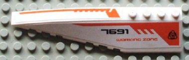 Lego Wedge 12 x 3 Left with Black '7691', Orange 'WORKING ZONE' and Orange Lines Pattern (Stickers) - Set 7691
