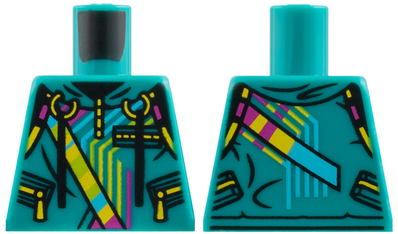 Lego Torso Hoodie, Yellow Zippers, Lime, Magenta, and Medium Azure Stripes Pattern