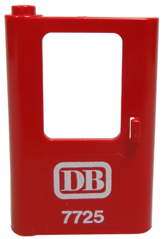 Lego Door 1 x 4 x 5 Train Left, Thin Support at Bottom with White 'DB 7725' Pattern (Sticker) - Set 7725 / Red