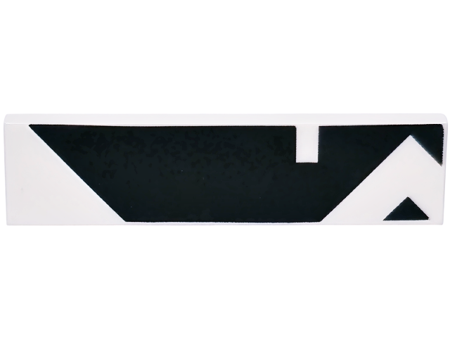 Lego Tile 1 x 4 with Black Triangle and Geometric Shape with Side Notch Pattern / White