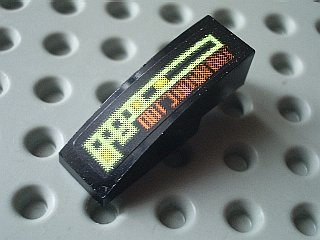 Lego Slope, Curved 3 x 1 with Light Bars and Alien Characters Pattern Model Right Side (Sticker) - Set 7647 / Black