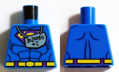 Lego Torso Muscles Outline with Bizarro Symbol and 'Bizarro #1' Sign Hanging from Neck Pattern / Blue