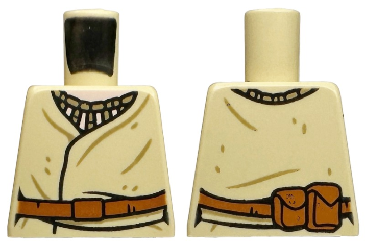 Lego Torso SW Layered Shirt with Dark Tan Wrinkles and Spots, Dark Orange Belt with Buckle, Pouches on Back Pattern / Tan