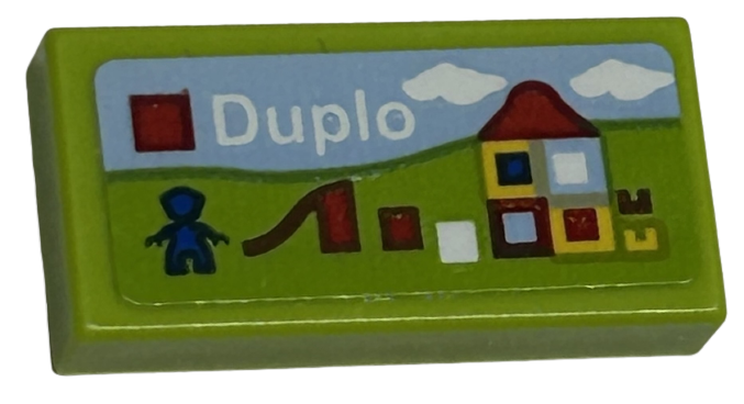 Lego Tile 1 x 2 with LEGO Duplo Set Box Art, Blue Minifigure Silhouette, Slide, and House Pattern (Sticker) - Sets 40528 / 40574