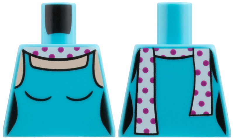 Lego Torso Female Halter Top, White Scarf with Magenta Polka Dots, Light Nougat Neck and Shoulders Pattern / Medium Azure