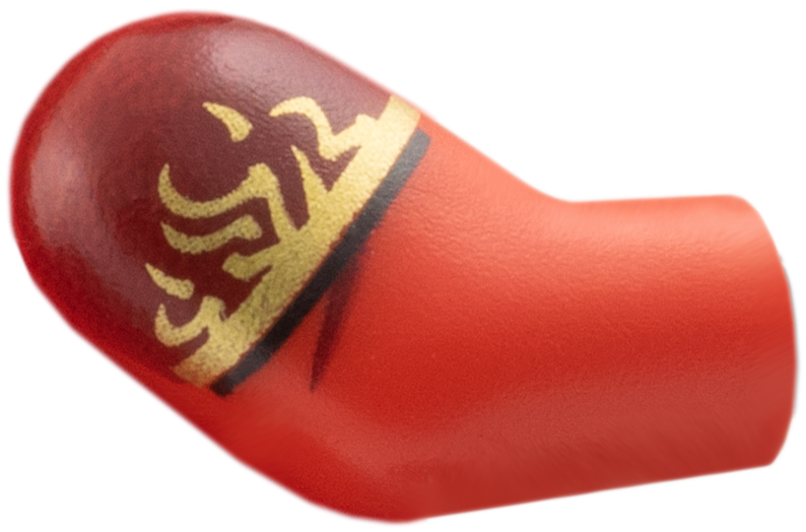 Lego Arm, Right with Dark Red Shoulder, Gold Flames Pattern / Red