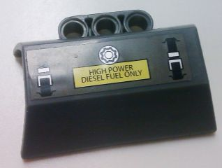 Lego Technic, Panel Engine Block Half / Side Intake with 'HIGH POWER DIESEL FUEL ONLY' on Yellow Rectangle, Silver Gas Cap Pattern (Sticker) - Set 8635