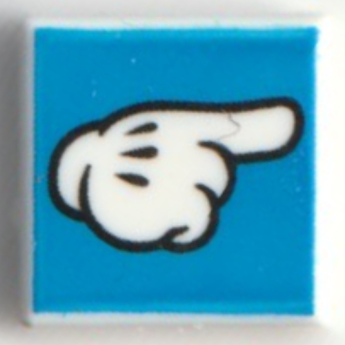 Lego Tile 1 x 1 with Mickey Mouse Glove/Hand, Pointing on Blue Background Print
