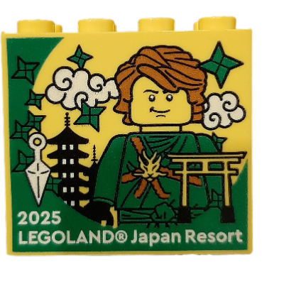 Lego Brick 2 x 4 x 3 with 'LEGOLAND Japan 2025', Ninjago Lloyd Print / Yellow