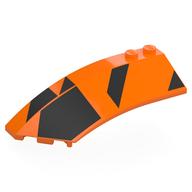 Lego Brick Wedged, Curved 8 x 3 x 2 Open Left with Black Shapes Print / Orange