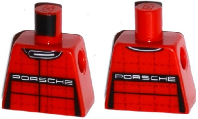 Lego Torso Racing Suit with Black Collar and White 'PORSCHE' Front and Back Pattern / Red