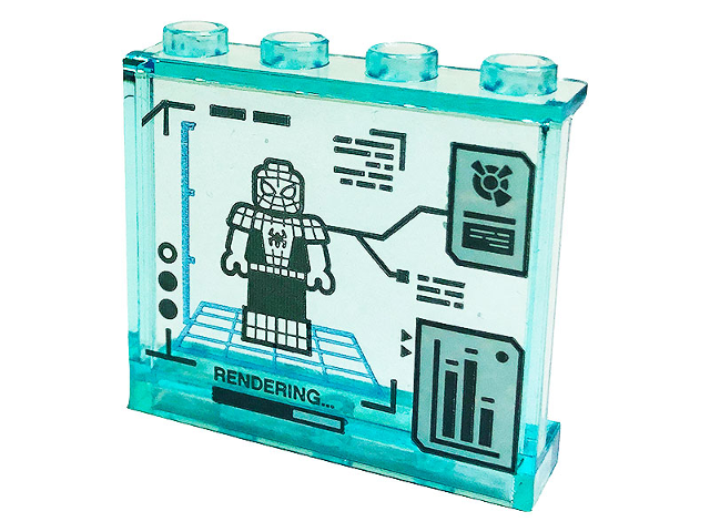 Lego Panel 1 x 4 x 3 with Side Supports - Hollow Studs with Display Screen with Spider-Man, 'RENDERING...' and Bar Chart Pattern (Sticker) - Set 76175