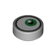 Lego Tile Round 1 x 1 with Green Eye print / Light Bluish Gray
