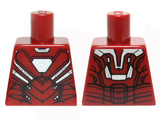 Lego Torso Armor with White Hexagonal Reactor and Black and Silver Plates Pattern / Dark Red
