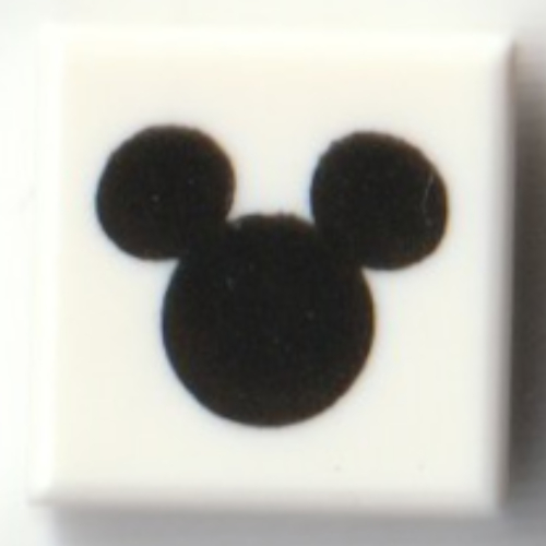 Lego Tile 1 x 1 with Black Mickey Mouse Outline Print
