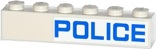Lego Brick 1 x 6 with Blue 'POLICE' Pattern Model Right Side (Sticker) - Sets 60045 / 60046